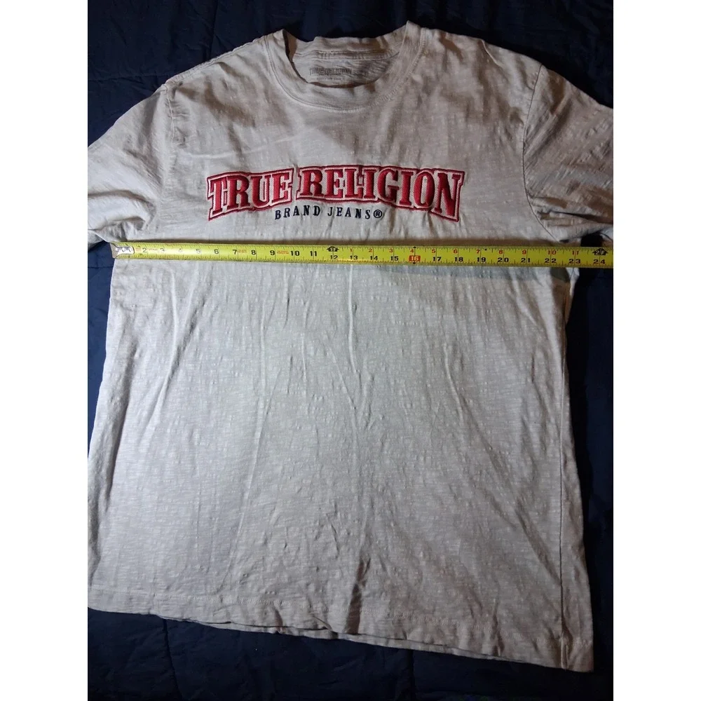 True Religion Spellout T Shirt‎ Men's Size XL GrayvShort Sleeve Slim Casual Tee